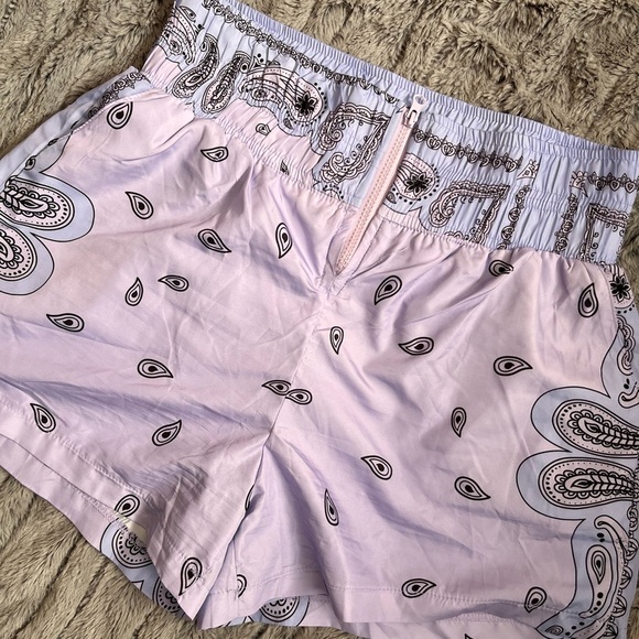 Purple and Black Athletic Shorts with Elastic Waistband - Picture 2 of 5